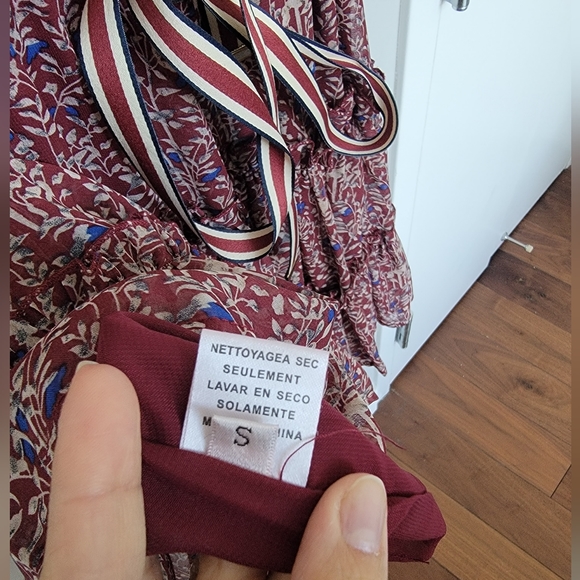 Pre-loved Silky Floral Dress, Burgundy, S - Picture 10 of 10